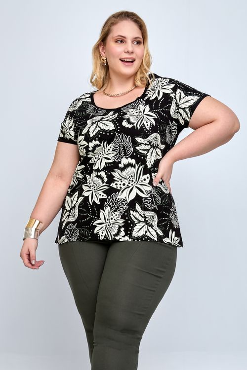 Blusa Feminina Feita Pra Mim Floral Preta