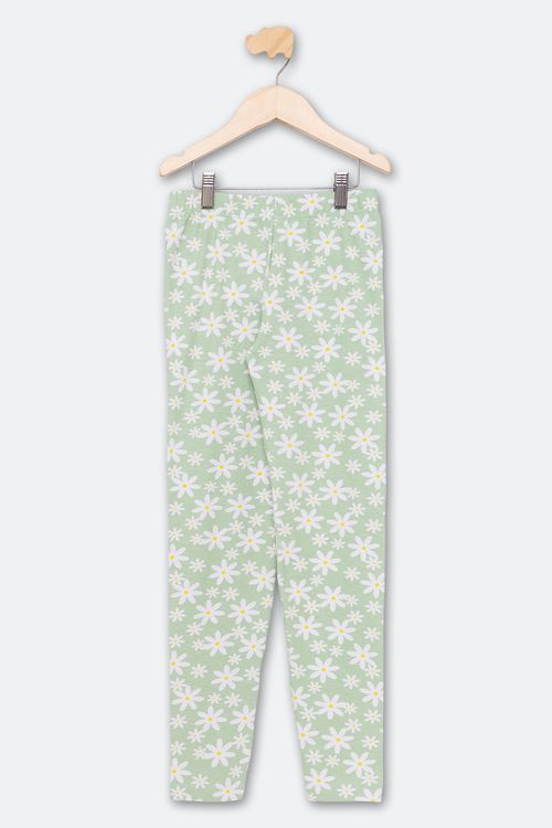 Calça Legging Infantil Menina Verde Floral