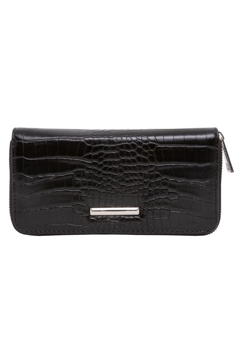 Carteira Feminina Croco Preto Verniz