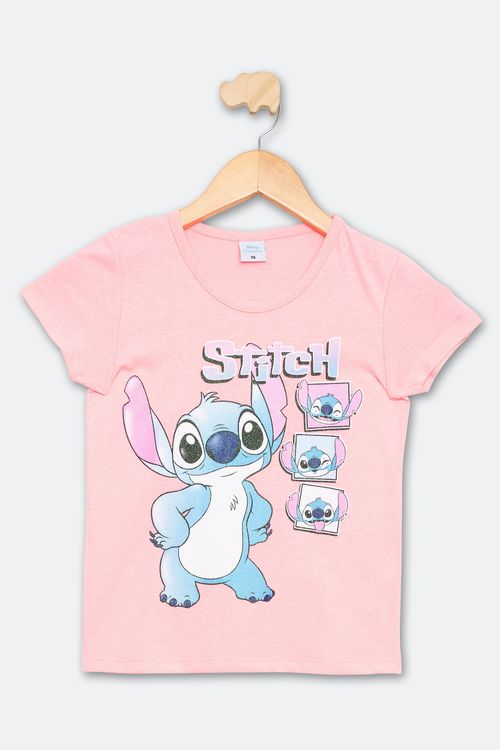 Blusa Infantil Menina Rosa Neon 10-16 Anos Stitch Glitter