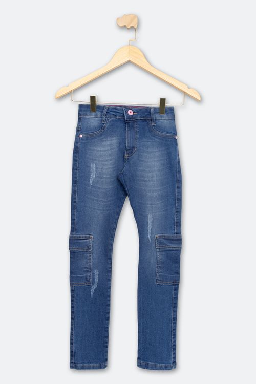 Calça Infantil de 10 a 16 Anos Jeans Cargo Escuro