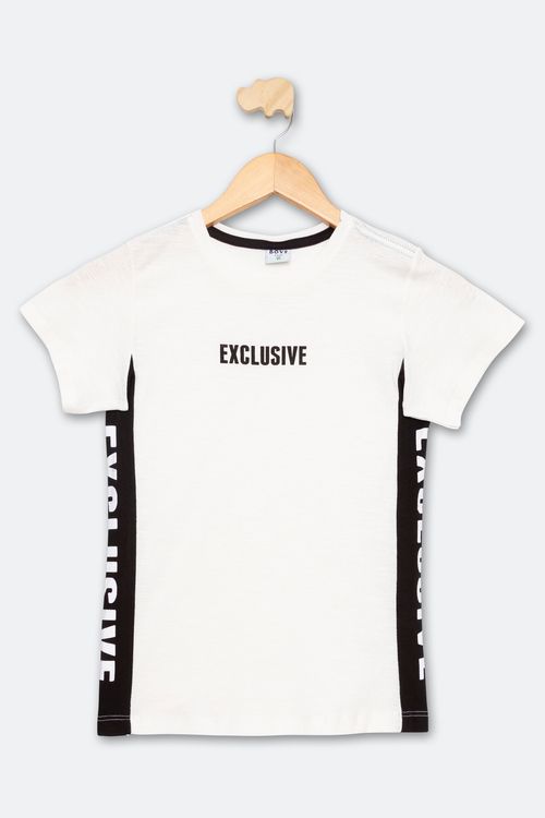 Camiseta Juvenil com Recorte Preta e Off White Tam 10 a 16