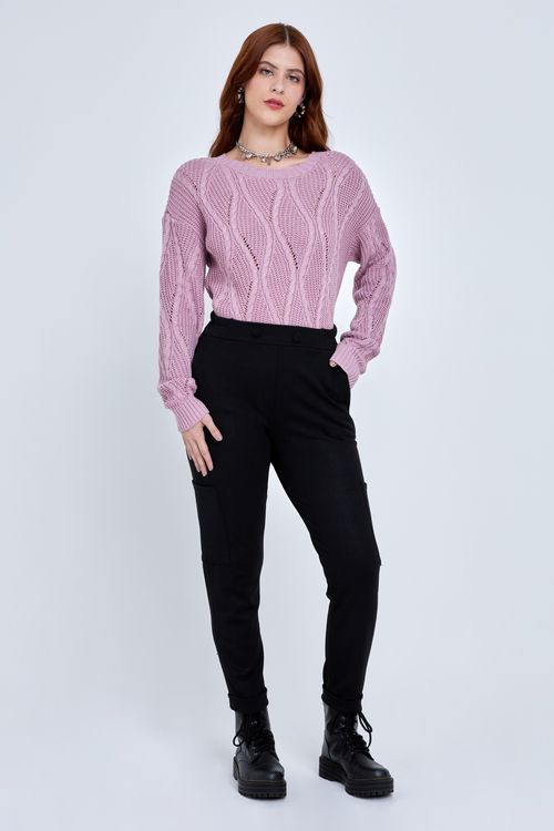 Calça Feminina Malha Cargo Linho Preto