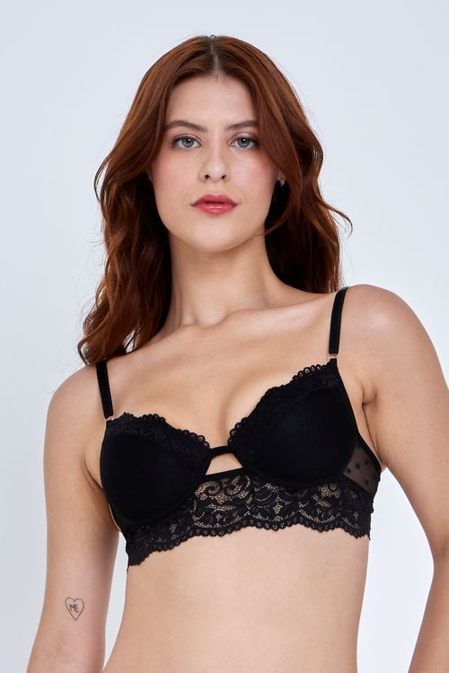Soutien Feminino de Tule com Renda Preto