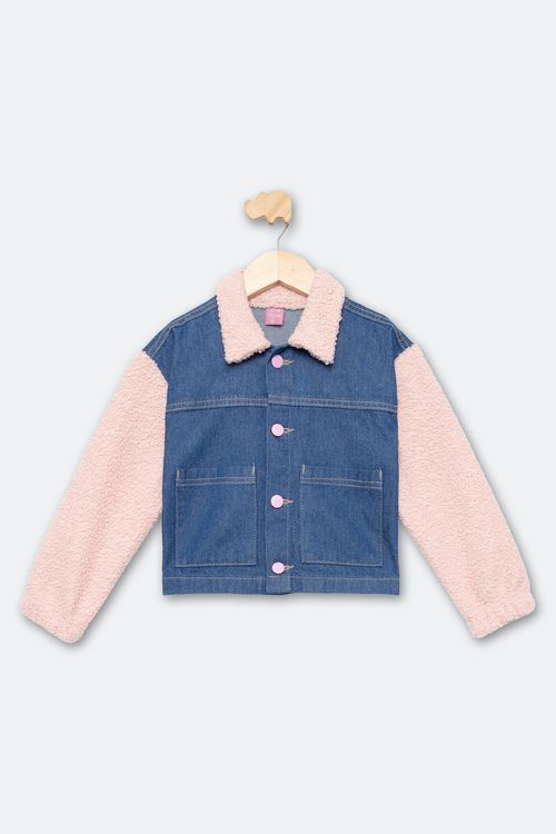 Jaqueta Infantil Jeans com Pelo Tam 4 a 8