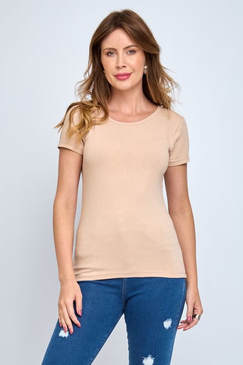 Blusa Feminina básica manga curta bege