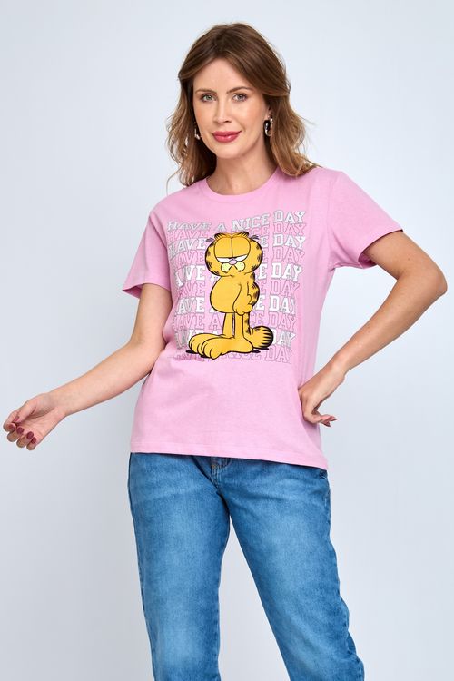 Camiseta fem prom lic garfield nice day rosa claro