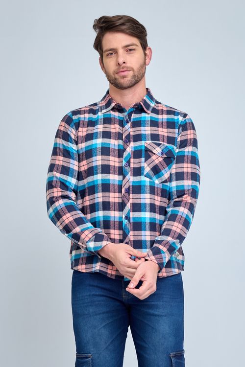 Camisa Masculina Casual Manga Longa Flannel Xadrez