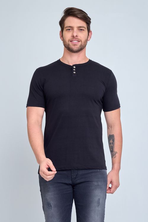 Camiseta Masculina com Botões Preto