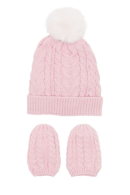 Kit Gorro e Luvas Bebê Rosa