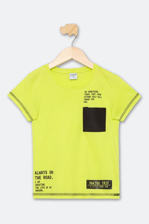 Camiseta Infantil Estampada Amarelo Neon Tam 4 a 8