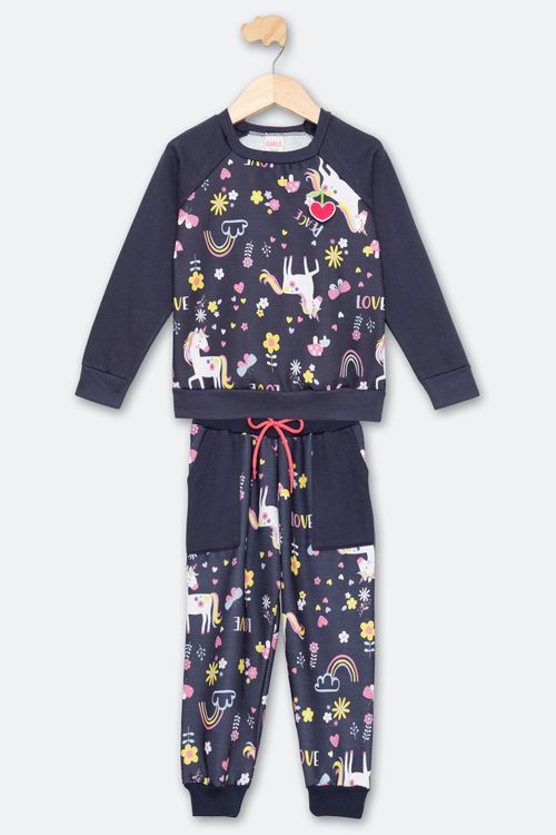Conjunto Infantil Blusão e Calça Animais Azul Marinho Tam 1 a 3