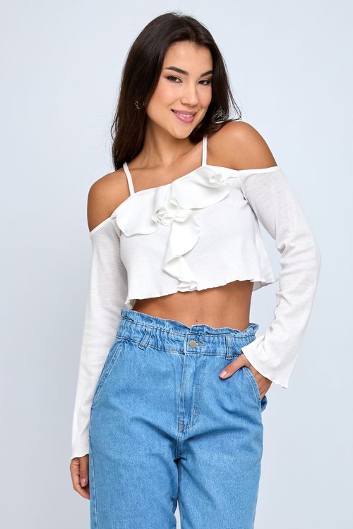 Top Feminino Romântico Babados Off White