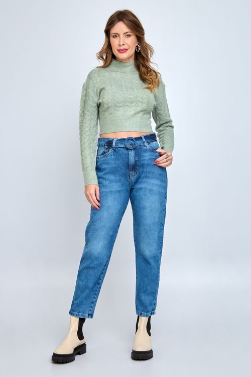 Calca fem rom 80002 jns mom cinto cl jeans claro