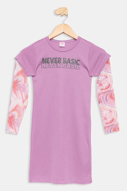 Vestido Juvenil em Ribana Estampado Lilás Tam 10 a 16
