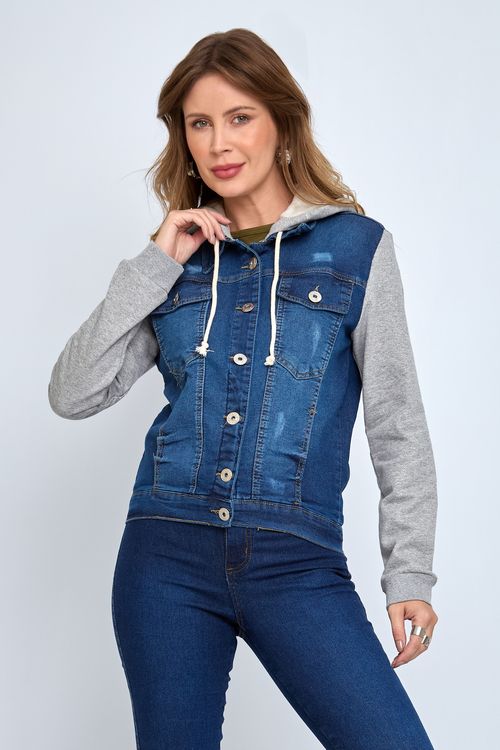 JAQUETA FEM AJ JNS MANGA MOL.MD - JEANS MEDIO