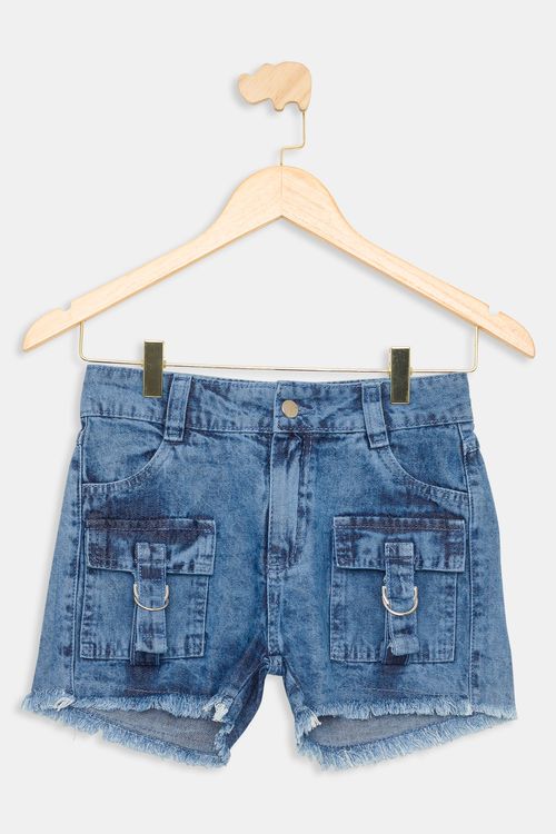 Shorts Juvenil Cargo Jeans Marmorizado Tam 10 a 16