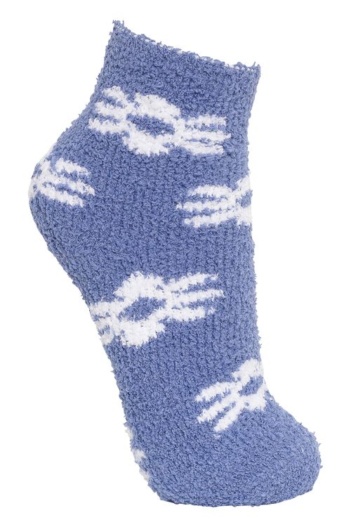 Meia Feminina Chenille Floral Azul