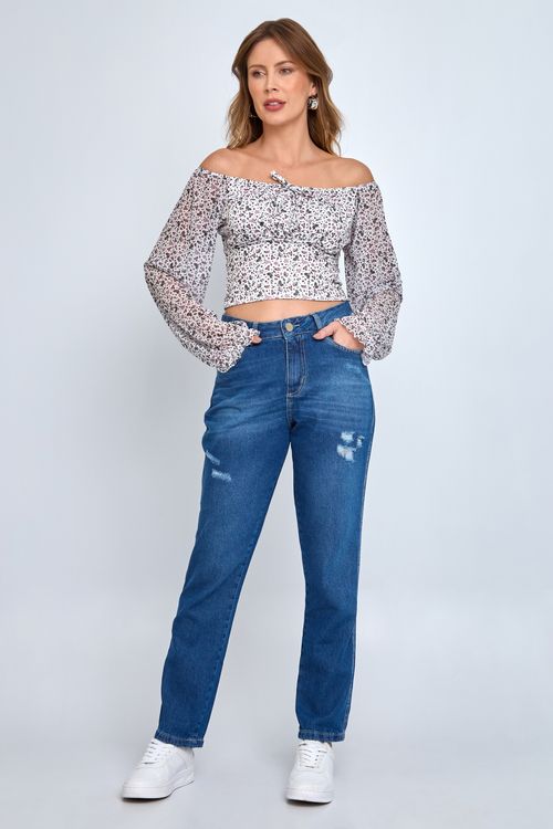 CALCA FEM AJ GRF5082 JNS MOM PUIDOS ES - JEANS ESCURO