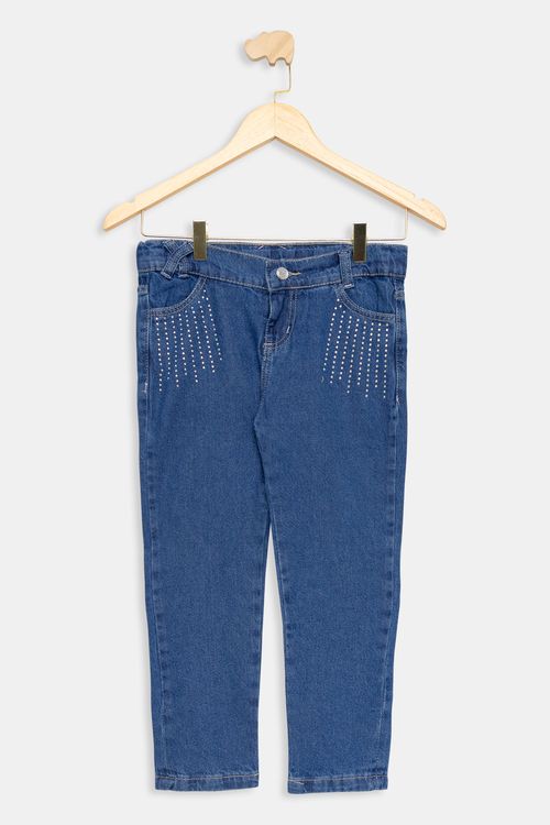 Calça Infantil com Brilhos Jeans Escuro Tam 4 a 8