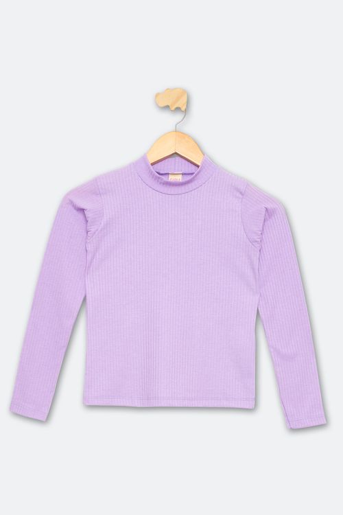 Blusa Juvenil Meninas Ribana Gola Alta Lilás Tam 10 a 16
