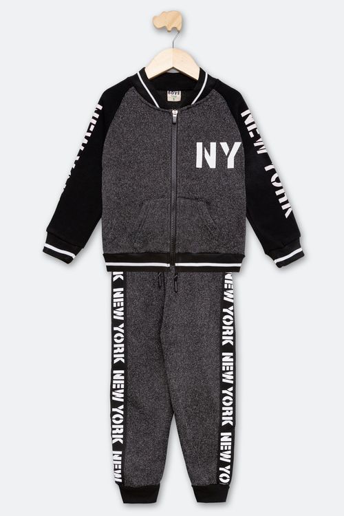 Conjunto Infantil Preto/Mescla de 1 a 3 Anos