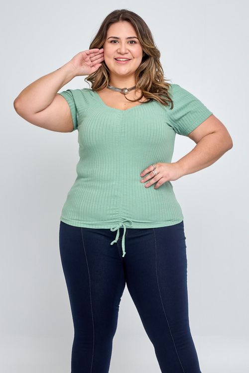 Blusa Feminina Feita Pra Mim Casual com Franzido Verde Claro