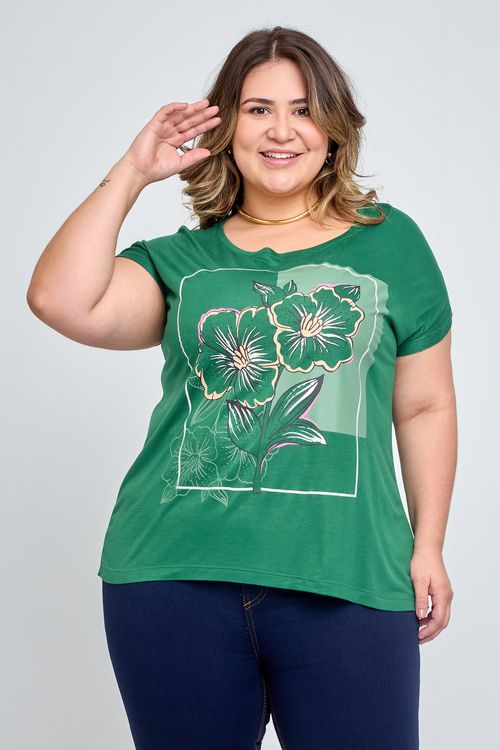 Blusa Feminina em Viscolycra Feita Pra Mim Flores Verde
