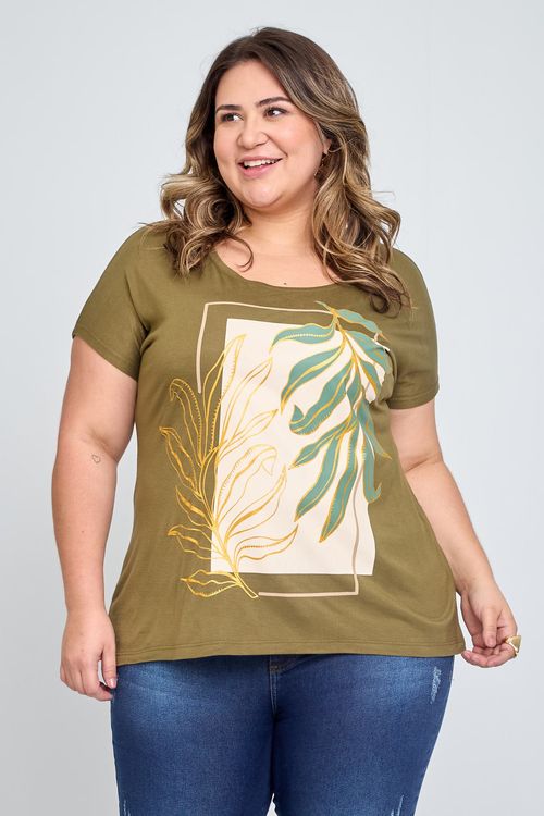 Blusa Feminina em Viscose Feita Pra Mim Folhas Verde