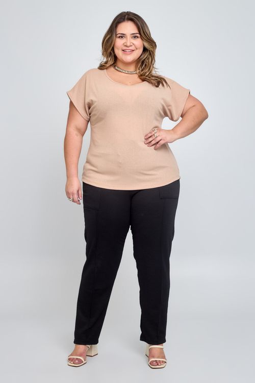 Calça Feminina Feita Pra Mim Casual Crepe Elástico no Cós Preto