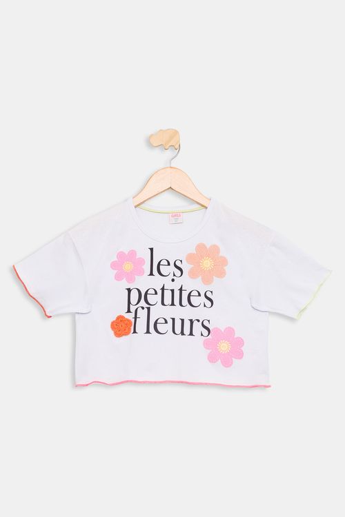 Blusa Juvenil Caedu Branca Bordado Floral 'Les Petites Fleurs'