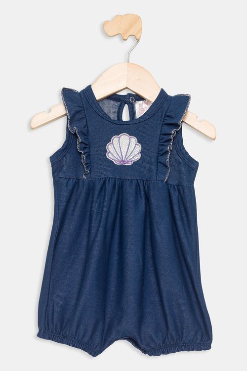 Macacão Infantil em Malha Jeans Azul Escuro Bebê
