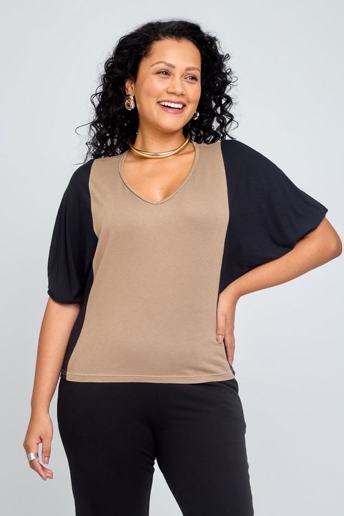 Blusa Feminina Bicolor Preta e Bege