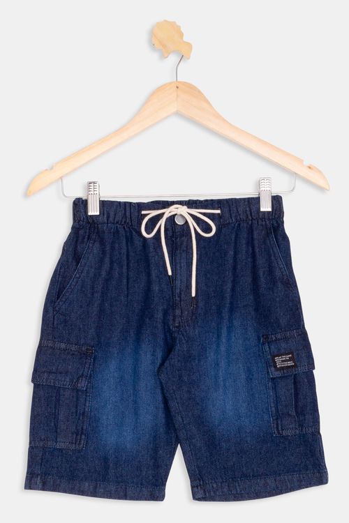 Bermuda Jeans Juvenil Cargo Azul Escuro Tam 10 a 16