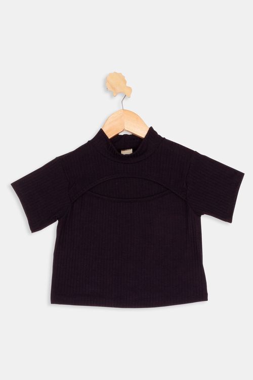 Blusa Juvenil com Recorte Preta Tam 10 a 16