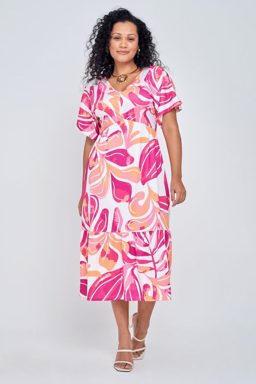 Vestido Feminino Casual Rosa Midi