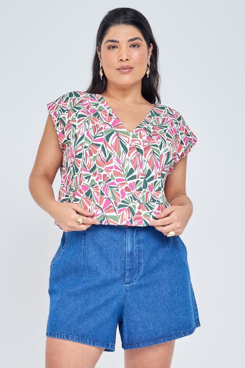 Blusa Feminina Casual Transpassada Folhas