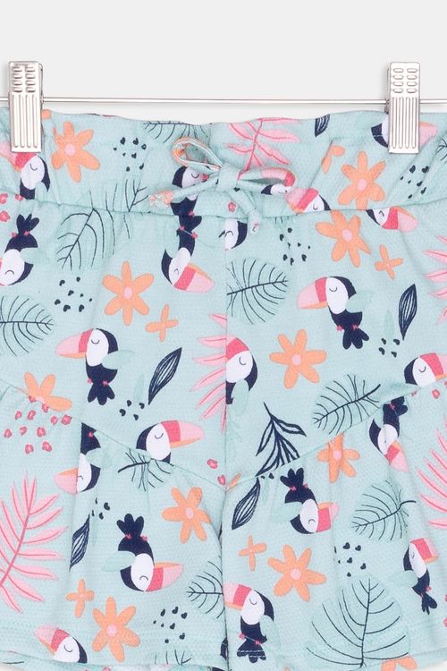 Shorts Infantil Tropical Verde Claro Tam 4 a 8