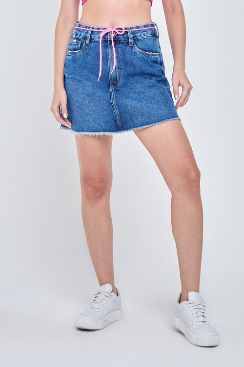 Saia Feminina Jeans Cintura Alta Jeans Escuro