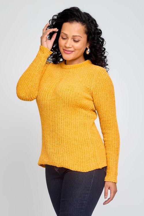 Suéter Chenille Feminino Amarelo