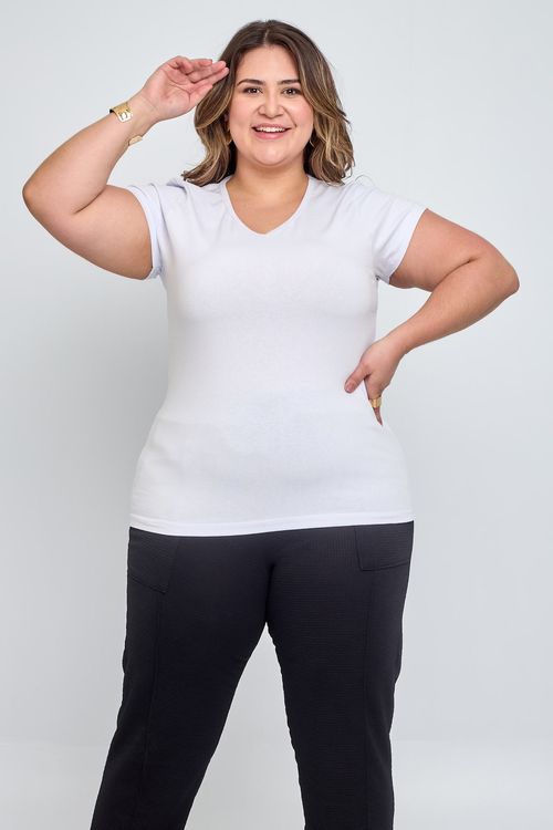 Blusa Feminina Plus Size Branca Caedu Cotton Conforto