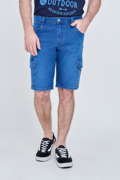 Bermuda Masculina Cargo Jeans Médio
