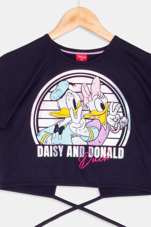 Blusa Juvenil Pato Donald com Amarração Azul Marinho Tam 10 a 16