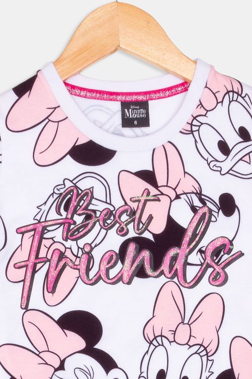 Blusa Infantil 4 a 10 Anos - Minnie - Gola Lacinho - Off White