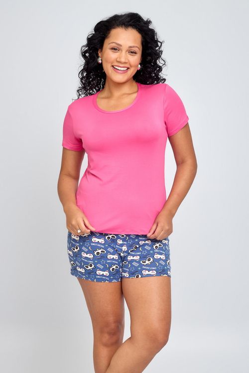 Pijama Feminino Rosa e Azul Médio