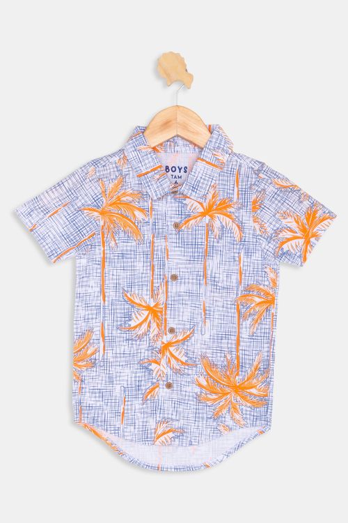 Camisa Infantil Folhas Azul Claro Tam 4 a 8