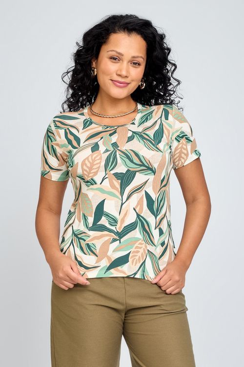 Blusa Feminina em Viscolycra Floral Off White