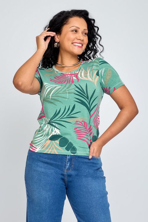 Blusa Feminina em Viscose Folhagem Verde