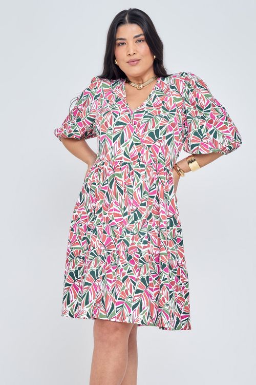 Vestido Feminino Casual Transpassado Folhas