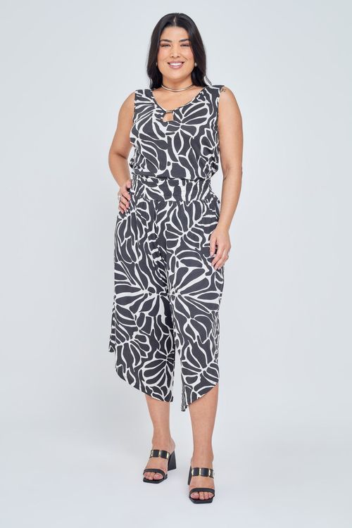 Calça Feminina Feita Pra Mim Casual Estampada Preta e Branca